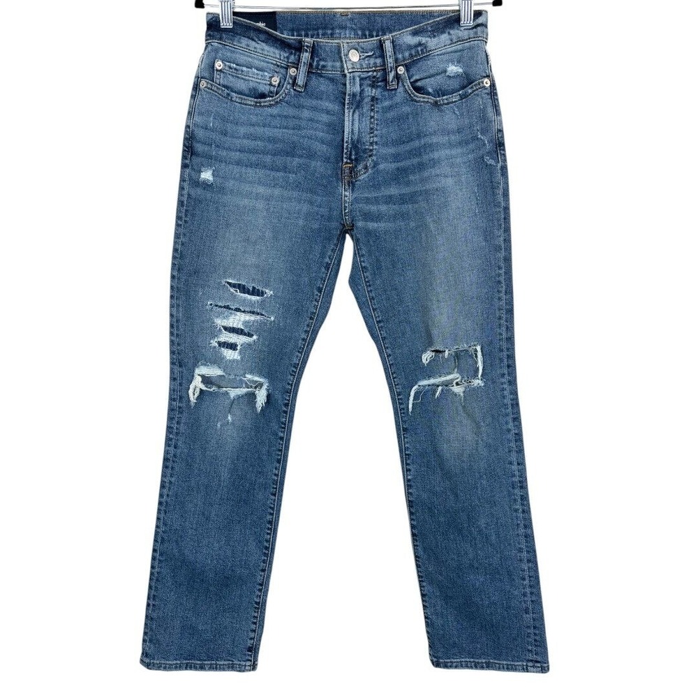 Abercrombie & Fitch Men's Straight Leg Jeans 29/29 Distressed‎ Medium Wash